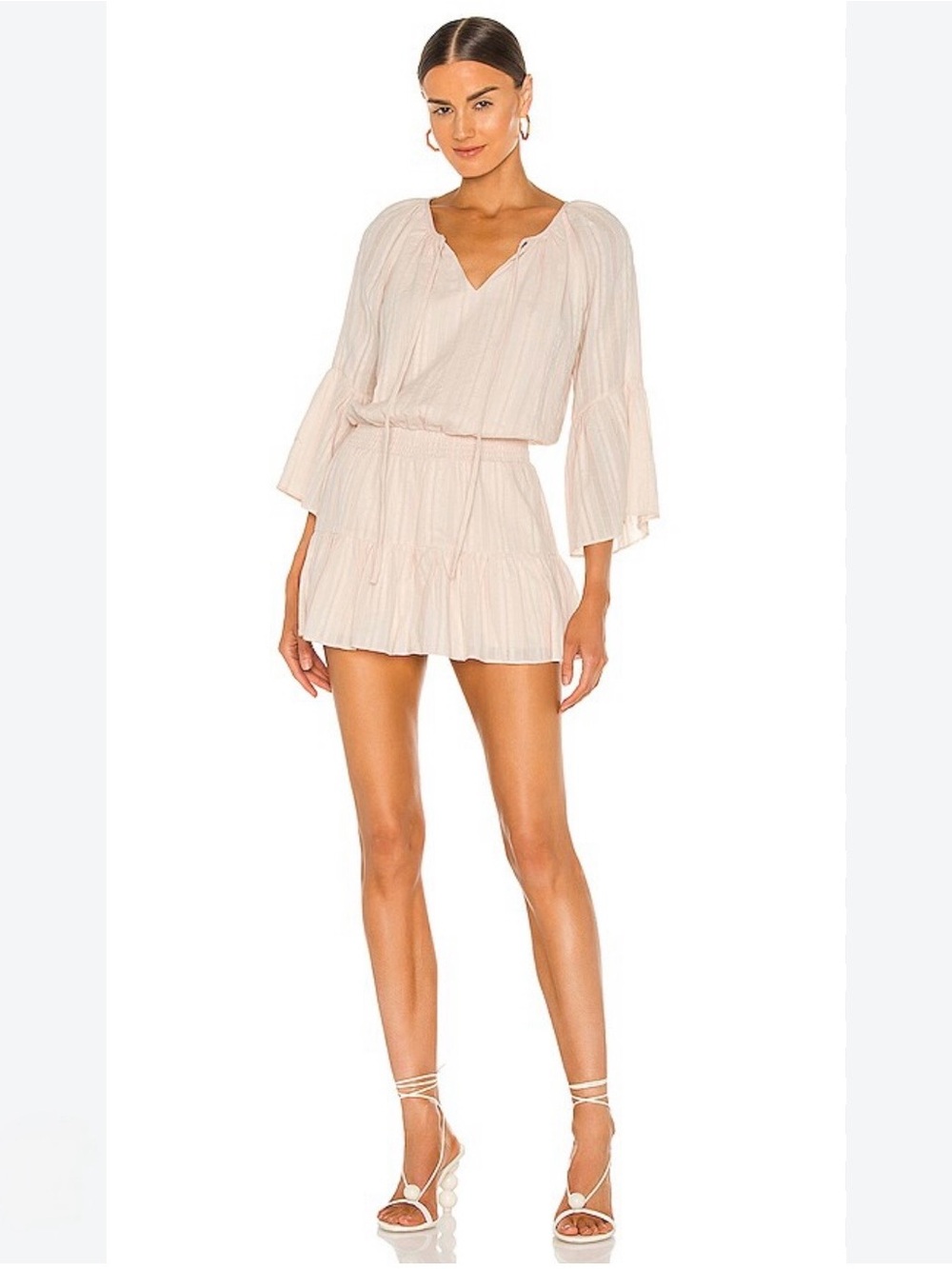 Amanda Uprichard Blush Long Sleeve Alena Cotton Flowy Romper Mini Dress Large